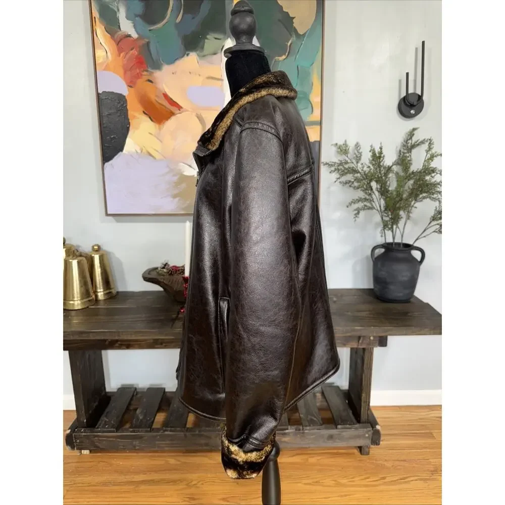 Marc New York Chocolate Brown Faux Fur & Faux Leather Jacket Sz L Sophisticated